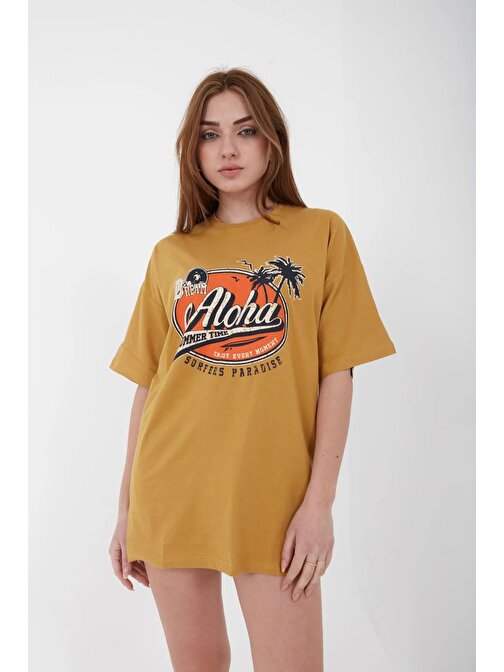 Unisex Oversize Aloha Baskılı  T-shirt