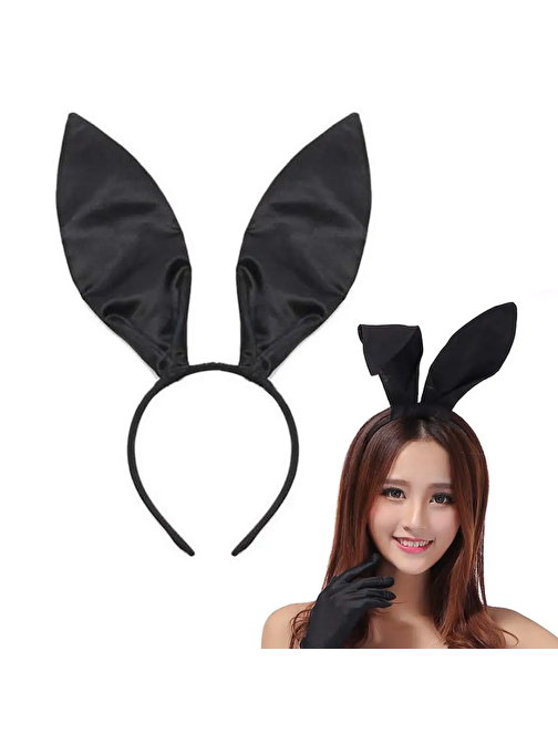 himarry Siyah Renk Saten Kaplama Şekil Verilebilir Tavşan Kulak Taç 35x11 cm