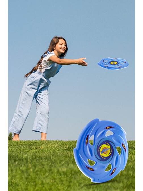Frisbee Frizbi Fırlatma Diski Disk Atma Oyunu Çocuk Yetişkin Plaj Bahçe Oyuncak 24 cm Mavi