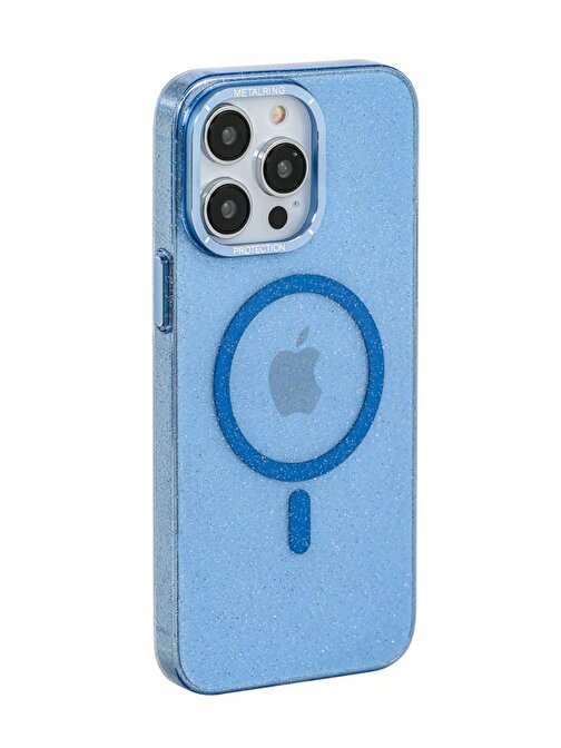 İphone 13 Pro Max Mika Simli Sky Magsafe Telefon Kılıfı Mavi