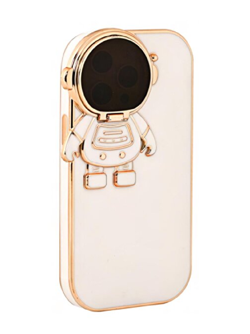 İphone 13 Pro Astronot Kamera Cam Korumalı Telefon Kılıfı Beyaz