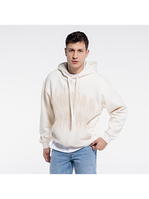 Neil Erkek Ekru Ekstra Oversize Kapüşonlu Sweatshirt Hoodiet - 3 İplik | L