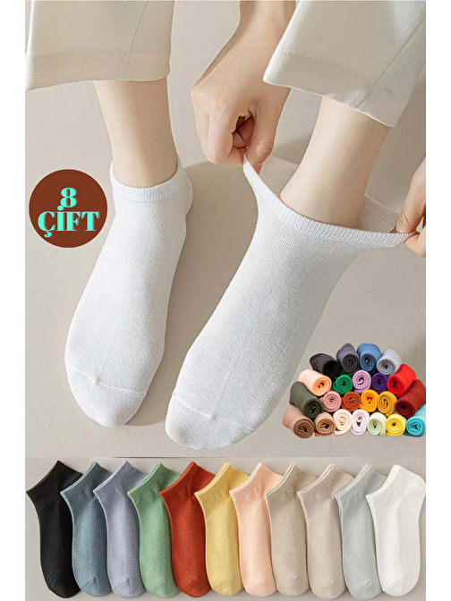 Yazlık Penye - Kadın Patik Çorap 8'li (8 Adet) Parfümlü Düz Desen