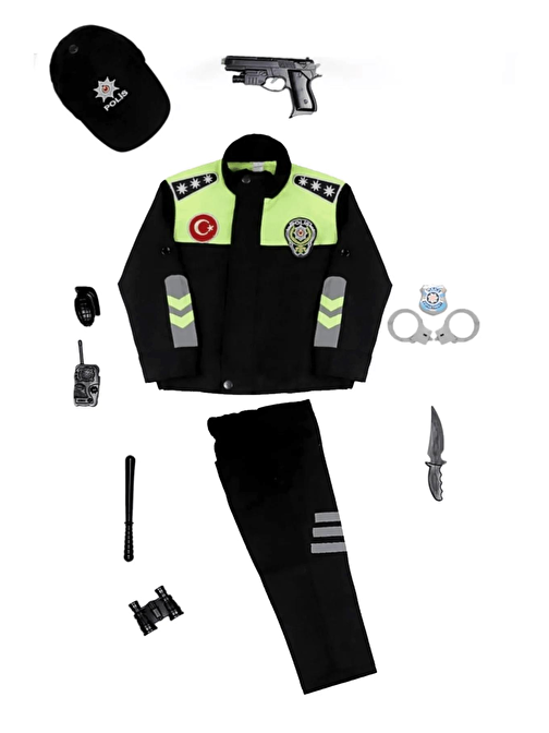 Polis Kostümü Alt Üst + Şapka + Oyuncak seti Çocuk Polis Kostümü - Çocuk Polis Kıyafeti Çocuk Kostüm