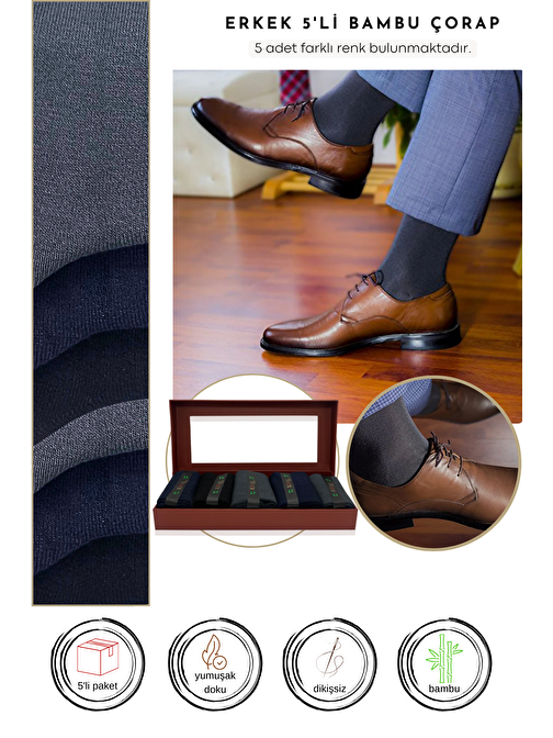 Premium Busines (5 ÇİFT KUTULU) Klasik Uzun Boy Mevsimlik Dikişsiz Erkek Bambu Soket Çorap