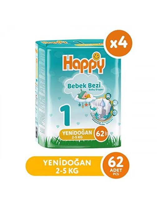 Happy Bebek Bezi Yenidoğan 1 No 62 li x 4 Adet