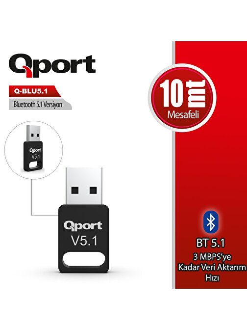 QPORT Q-BLU5.1 BLUETOOTH  5.1 USB ADAPTÖR DONGLE
