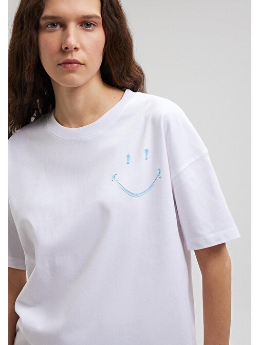 Mavi - Smiley Originals Baskılı Beyaz Tişört 1612431-620