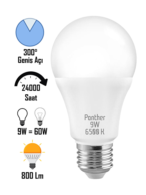 9W Beyaz LED E27 Ampul Tasarruflu Lamba 6500 K Beyaz Işık 800 Lümen 9W=60W