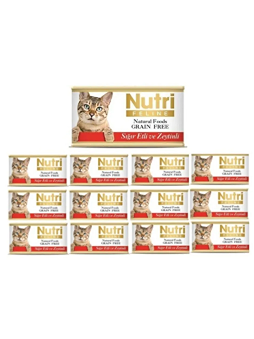 Nutri Nutrı Feline Kıyılmış Kedi Konserve Sığır Etli Ve Zeytinli 85gr X 12 Adet