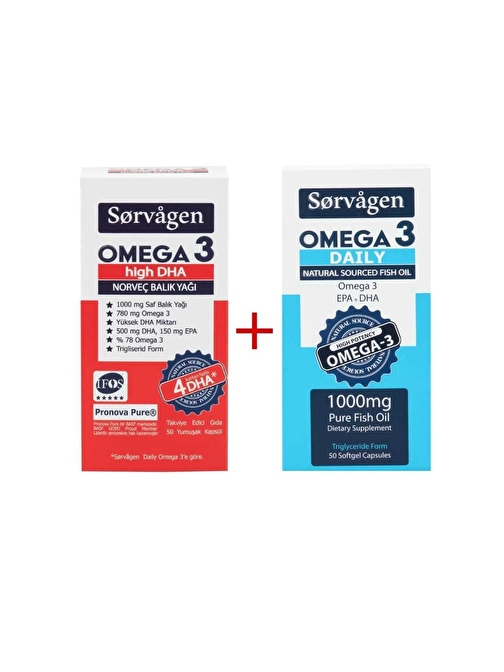 Omega 3 High Dha Saf Norveç Balık Yağı, 1000 Mg Ve Adet Omega 3 Daily Saf Balık Yağı, 50 Kapsül