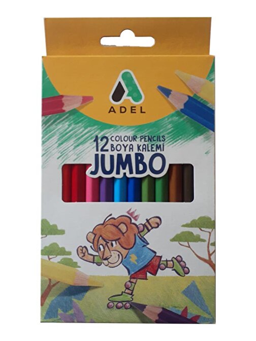 Kuru Boya Jumbo 12 Renk  Tam Boy 1 Paket Adel Jumbo Kuru Boya Kalemi Kolay Kullanım Canlı Renkler