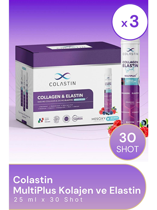 Colastin MultiPlus Kolajen ve Elastin 25 ml x 30 Shot-3 Adet