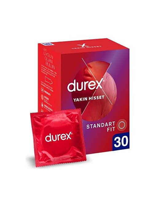 Durex Yakın Hisset Standart Fit Kayganlaştırıcılı Prezervatif 30 lu