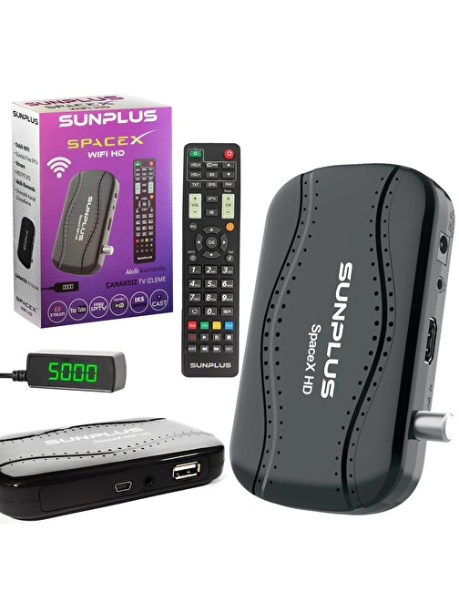 Sunplus Spacex Wıfı Hd Uydu Alıcı Mini Full Hd Iptv Dahili Wifi Ucast Iks Hediye + Süresiz Iptv