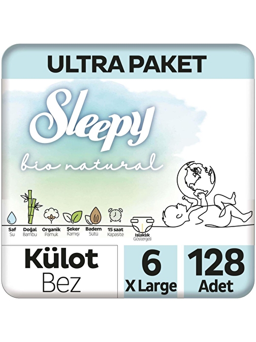 Sleepy Bio Natural Ultra Paket Külot Bez 6 Numara Xlarge 128 Adet