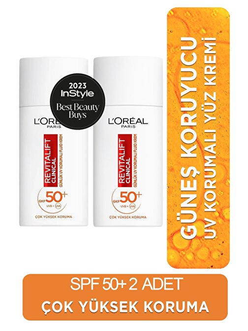 Revitalift Clinical Leke Karşıtı Güneş Koruyucu Yüz Kremi SPF50 50 ml 2 Adet