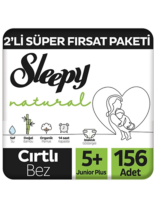 Sleepy Natural 2'li Süper Fırsat Paketi Bebek Bezi 5+ Numara Junior Plus 156 Adet