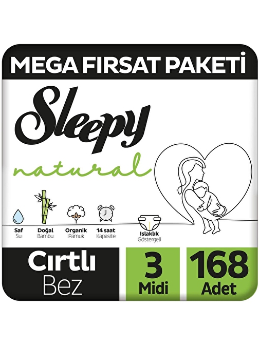 Sleepy Natural Mega Fırsat Paketi Bebek Bezi 3 Numara Midi 168 Adet