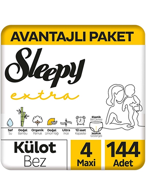 Sleepy Extra Günlük Aktivite Avantajlı Paket Külot Bez 4 Numara Maxi 144 Adet