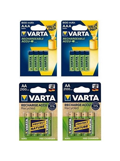 Varta 8 x 2100 mAh AA + 8 x 800 mAh AAA Şarjlı Pil