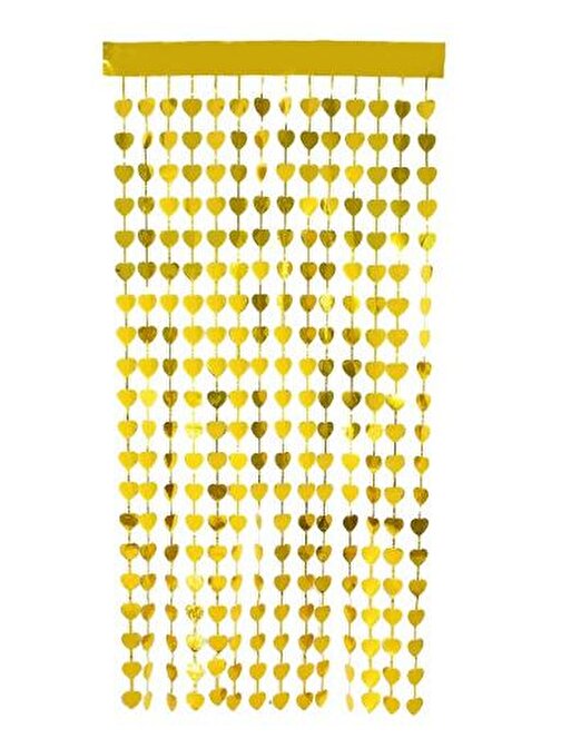 Altın Renk Kalp Şekilli Metalize Saçaklı Arka Fon Perde Dekorasyon (3877)