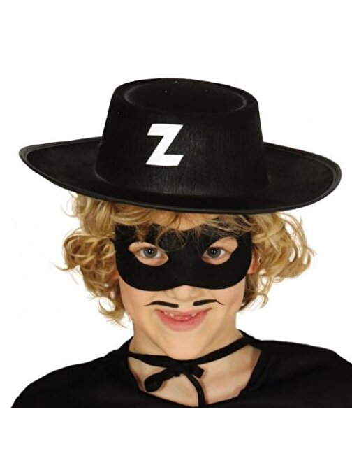 Z Logolu Zorro Şapkası ve Zorro Maskesi Çocuk Boy (3877)