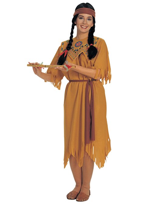 Kızılderili Prensesi Kostümü - Pocahantas Kostümü - Hintli Bayan Kostümü Yetişkin Boy (3877)