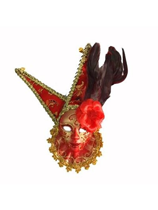 Tüylü Dekoratif Seramaik Maske Kırmızı Renk (3877)