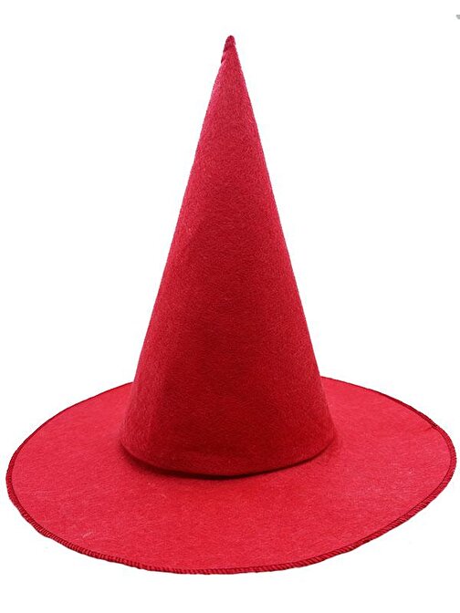 Kırmızı Renk Keçe Cadı Şapkası Yetişkin Çocuk Uyumlu 35X38 cm (3877)