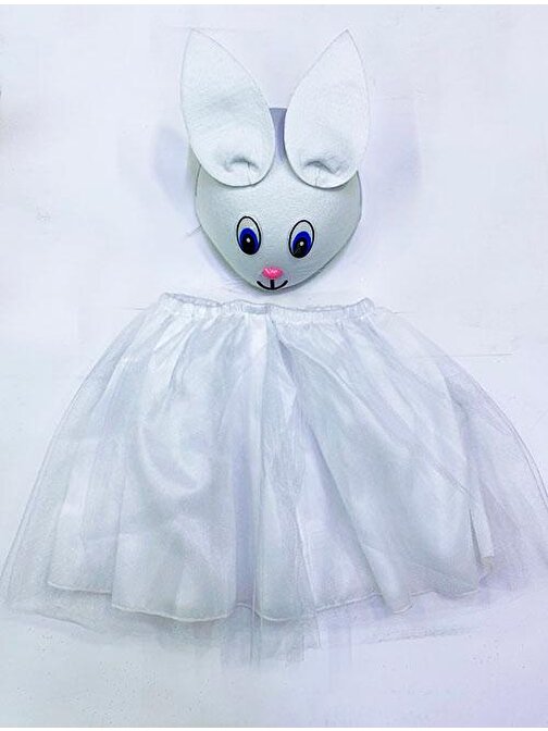 Tavşan Kostümü Beyaz - 23 Nisan Tavşan Şapka ve Tütü Etek Seti 2 Parça (3877)