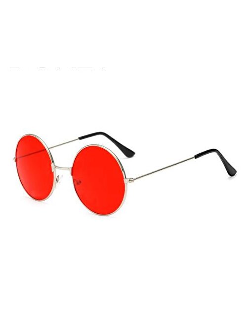 Yuvarlak Cam John Lennon Tarzı Gümüş Çerçeveli Kırmızı Gözlük (3877)
