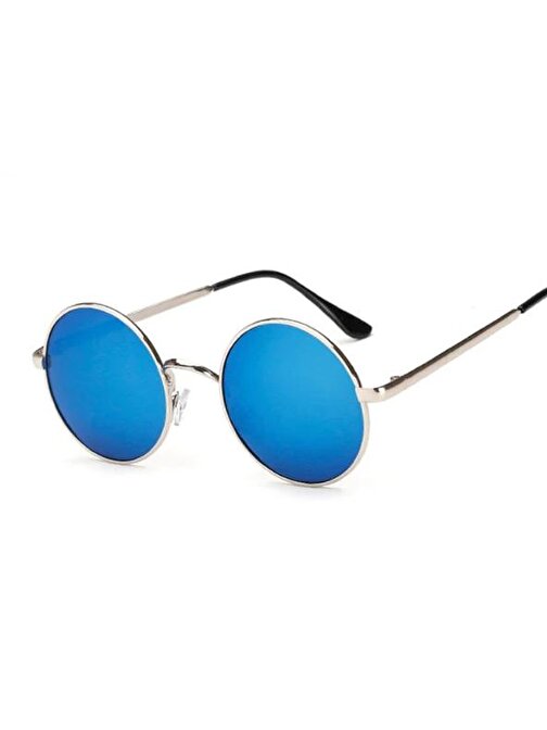 Yuvarlak Cam John Lennon Tarzı Gümüş Çerçeveli Mavi Gözlük (3877)
