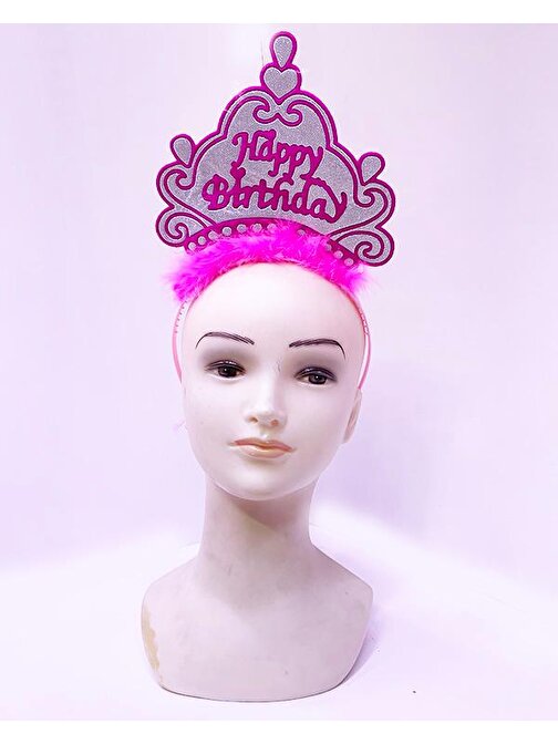 Happy Birthday Neon Pembe Renk Doğum Günü Tacı 24x15 cm (3877)
