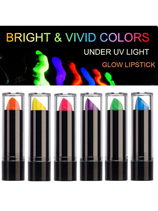 Karanlıkta Parlayan Yanan UV Neon Ruj Yüz Boyama 6 Adet 6 Renk (3877)