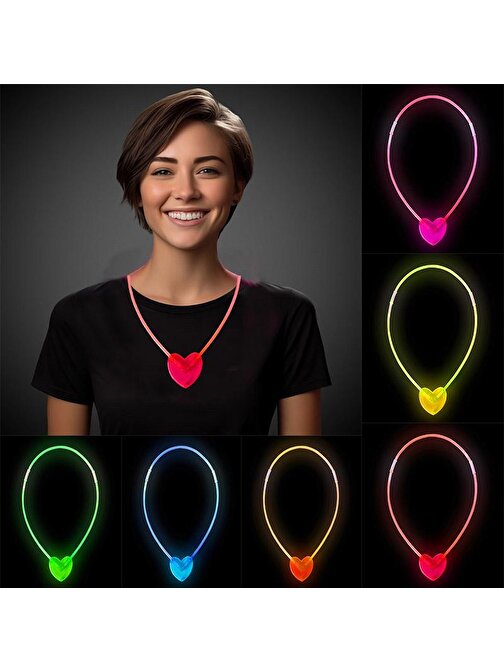 Karanlıkta Yanan Glow Stick Kalp Şekilli Kolye 6 Renk 6 Adet (3877)