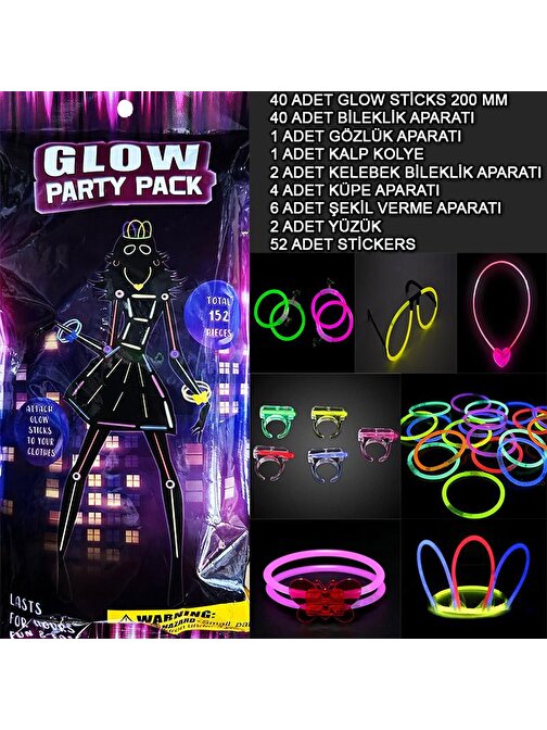 Glow Parti Seti 152 Parçalık Lüks Glow Stick Kostüm Seti (3877)