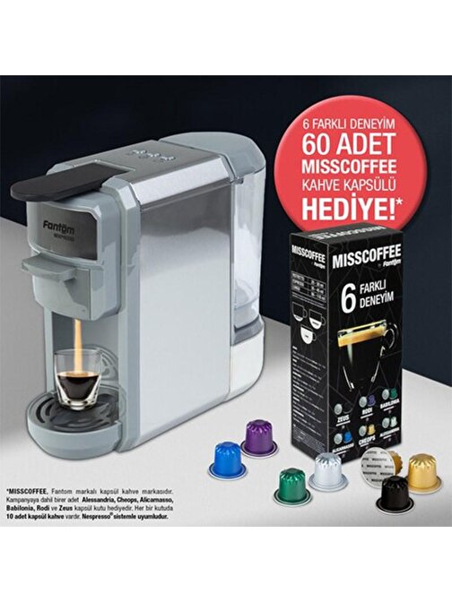 Fantom Mıxpresso Kapsüllü Kahve Makinesi 60 Adet Kapsül Hediyeli Gri