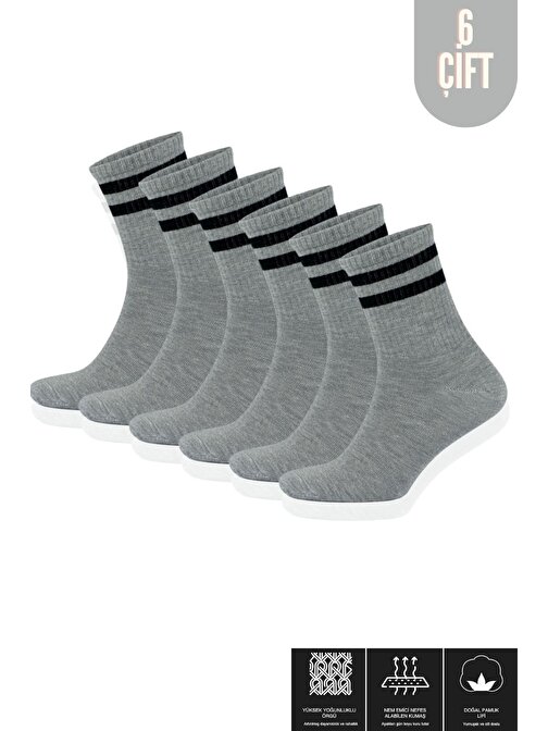Erkek - Kadın (6 ÇİFT) Çizgili Kolej Tenis Çorabı Pamuklu Terletmez Çorap