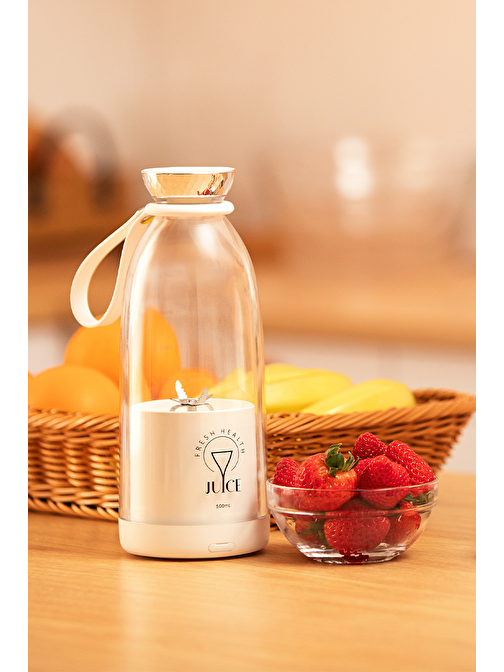 Smoothie Blender Taşınabilir Şarjlı Kişisel Mini Meyve Karıştırıcı 500 ml Beyaz