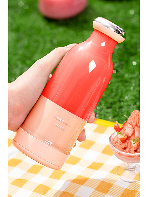 Smoothie Blender Taşınabilir Şarjlı Kişisel Mini Meyve Karıştırıcı 300 ml Pembe