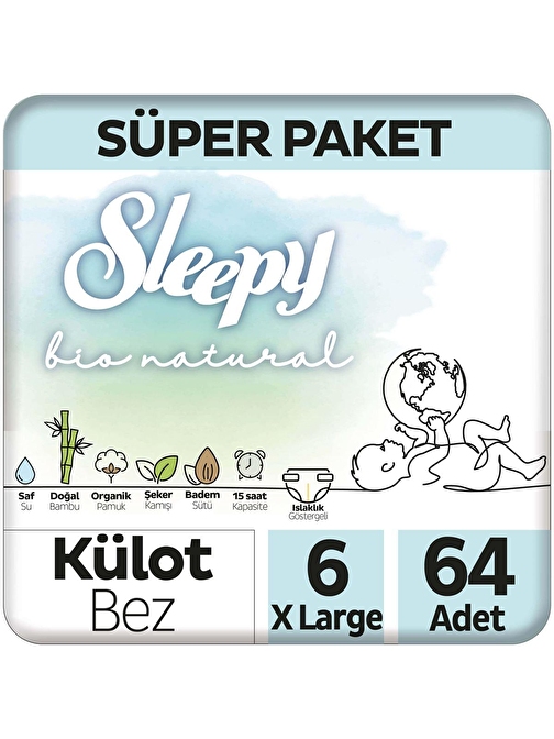 Sleepy Bio Natural Süper Paket Külot Bez 6 Numara Xlarge 64 Adet