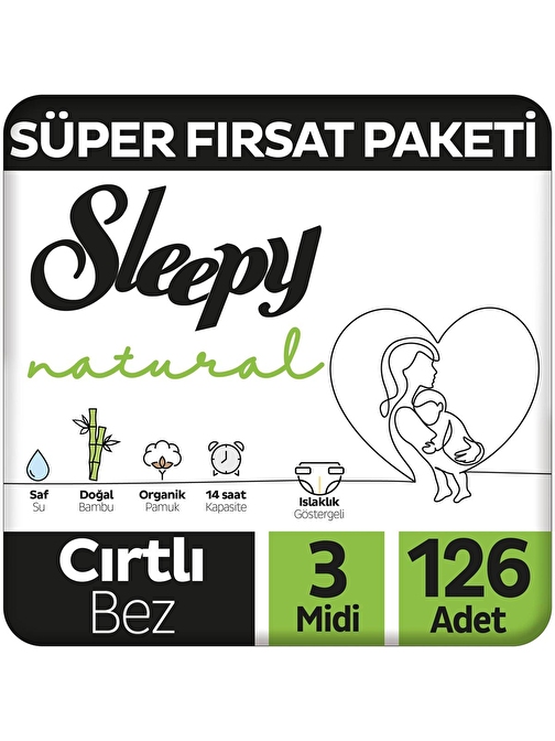 Sleepy Natural Süper Fırsat Paketi Bebek Bezi 3 Numara Midi 126 Adet