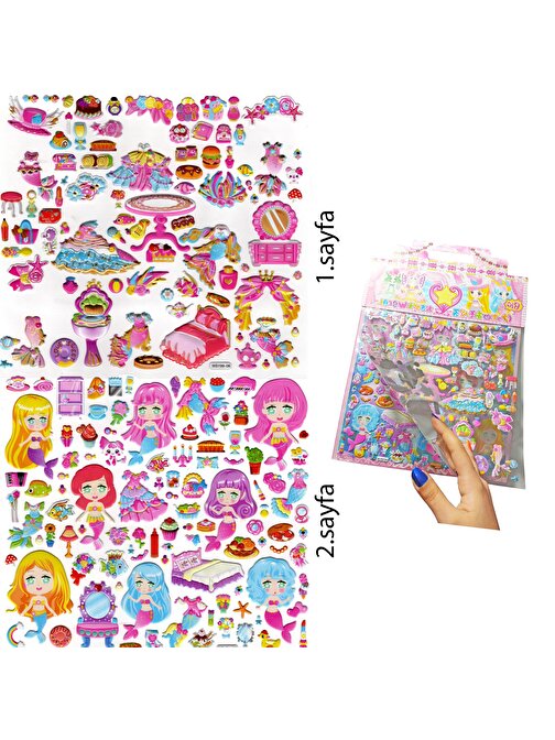 Çantalı Sticker Kabartmalı , İki Sayfalı Giydirme Sticker Seti (WSY99-06) - 28X29 cm - Deniz Kızı Giydirme Pasta