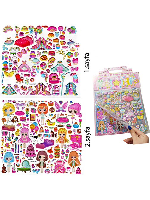 Çantalı Sticker Kabartmalı , İki Sayfalı Giydirme Sticker Seti (WSY99-08) - 28X29cm - Prenses Parti Giydirme