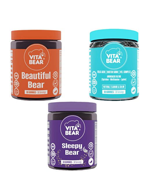 Vita Bear Sleepy Bear 60 Gummy & Strong Hair 60 Gummy & Beautiful Bear 60 Gummy - 3'lü Vita Bear Gummy Paket