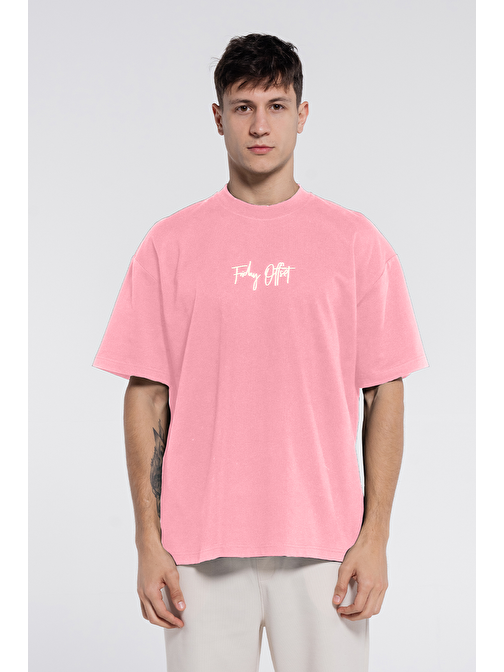 Friday Tee Pembe Erkek %100 Pamuk Ekstra Oversize Bisiklet Yaka Tişört | S