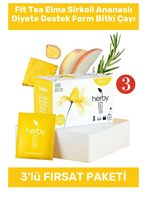 Fit Tea Elma Sirkeli Ananaslı Diyete Destek Form Bitki Çayı 3'lü Paket