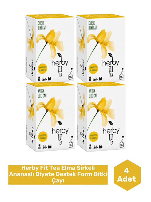 Herby Fit Tea Elma Sirkeli Ananaslı Diyete Destek Form Bitki Çayı, 4'lü Paket