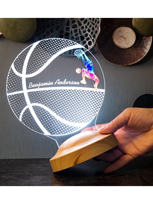 Basketbol Severlere Hediye, İsimli Basketbolcu Hediyesi 3D Led Lamba, Basketbol Topu